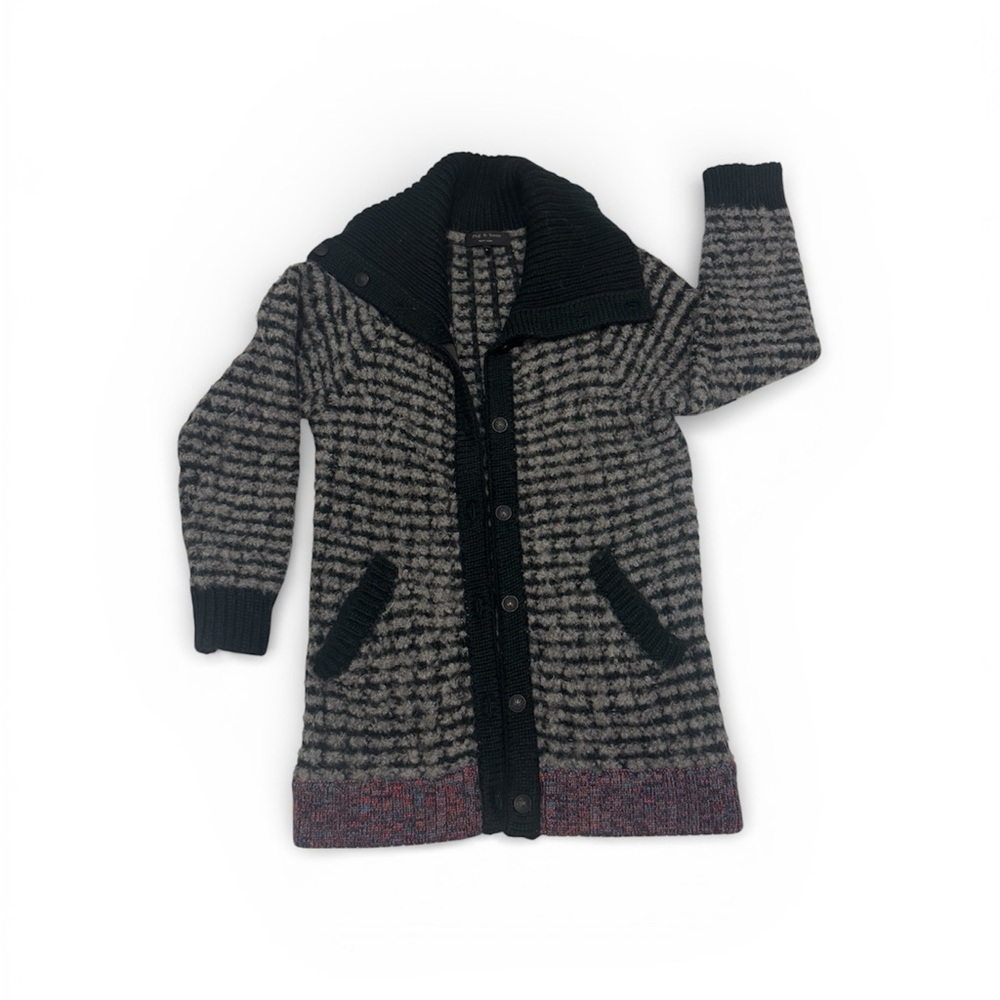 Rag & Bone Black and Gray Wool Knit Shawl Collar Cardigan Sweater Size M